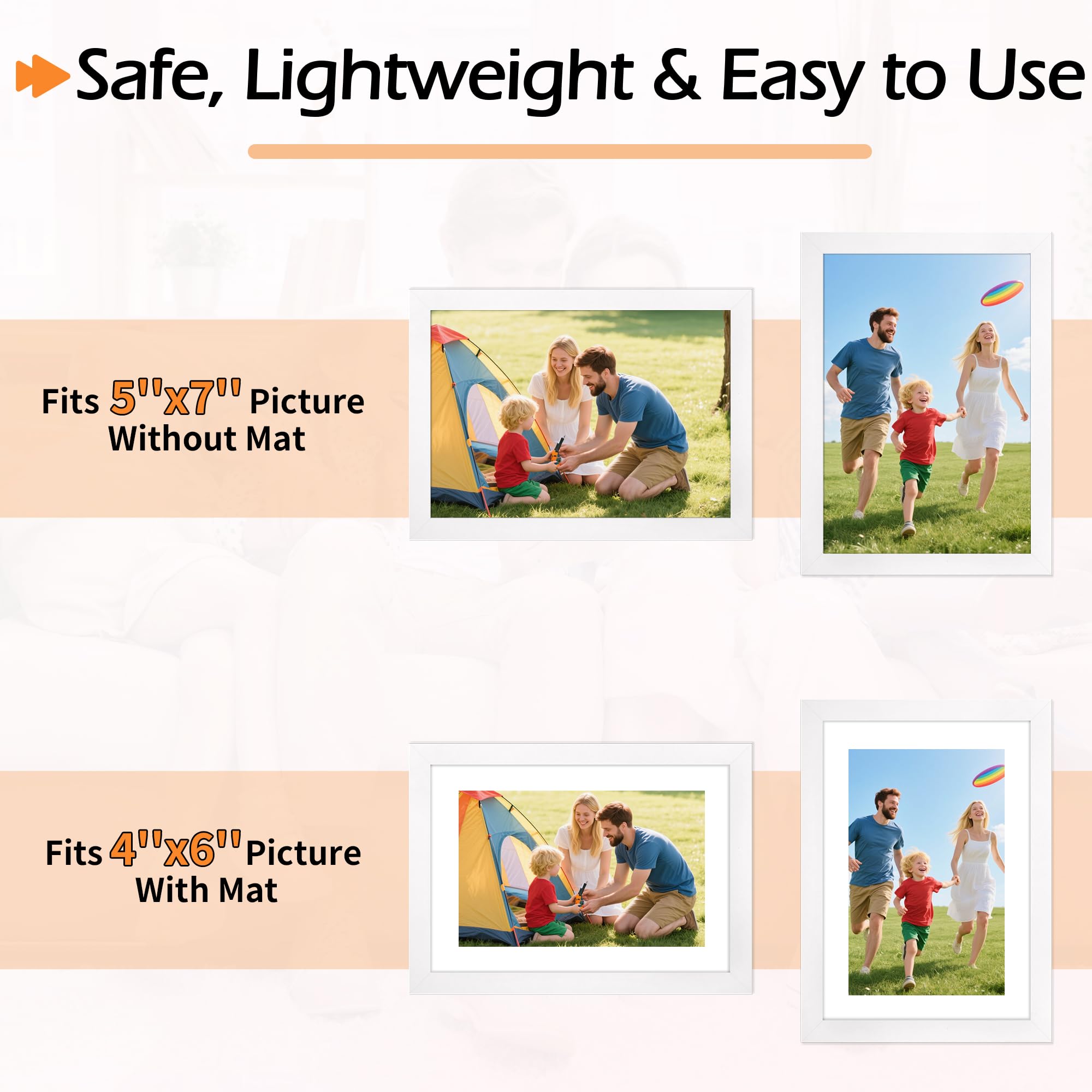 HOMERHYME 5x7 Picture Frame Set of 8, White Photo Frames for Gallery Wall Mounting or Table Display, Display Pictures 4x6 with M